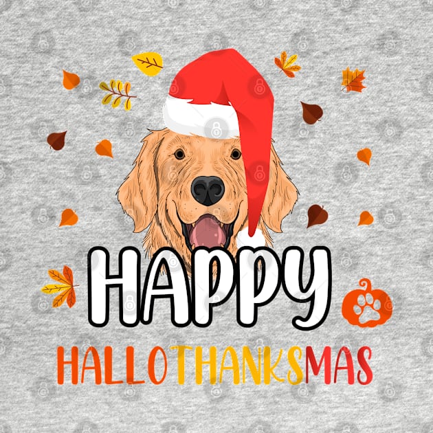 Happy Hallothanksmas / Funny Golden Retriever Happy Hallothanksmas by WassilArt